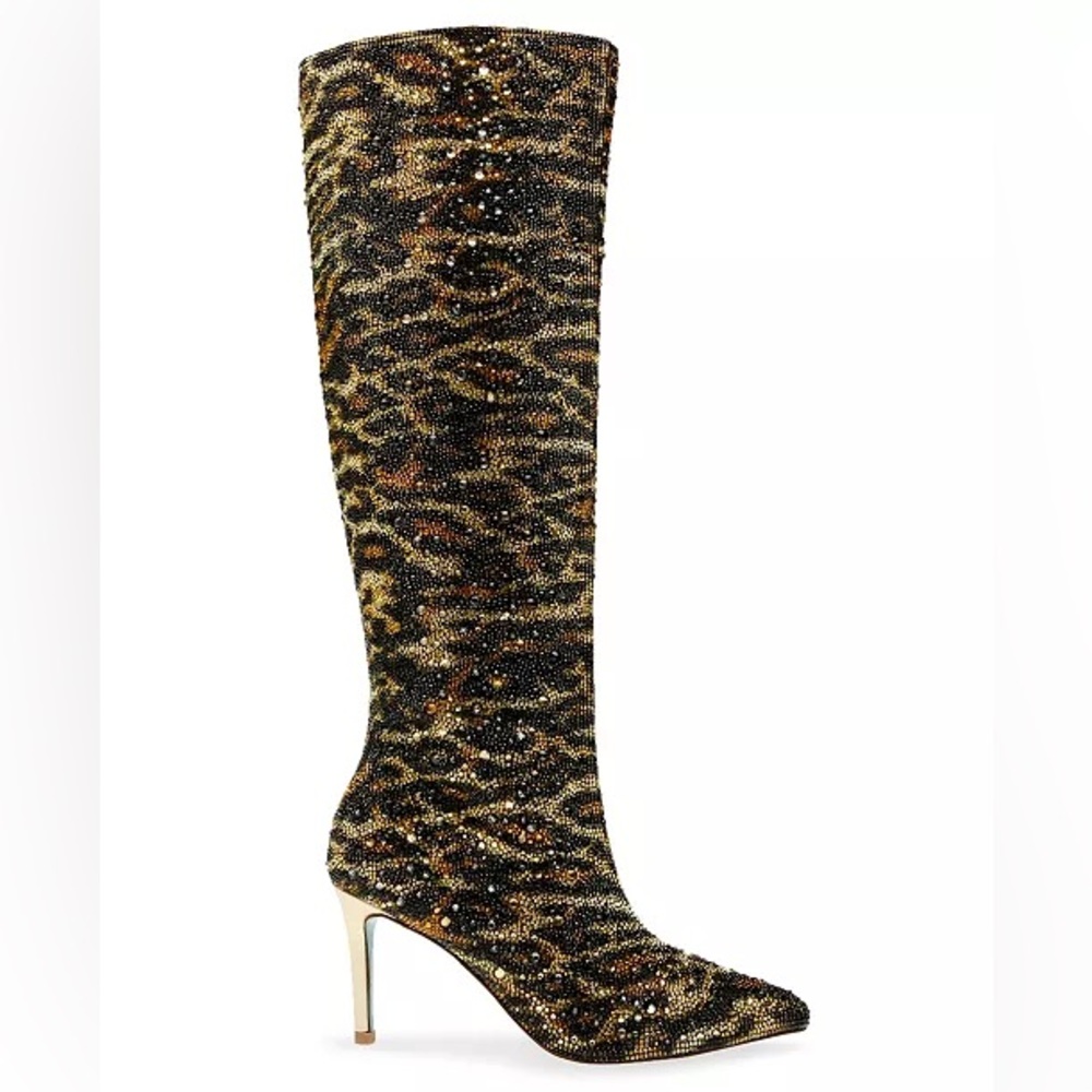 Betsey Johnson Brea Leopard Rhinestone Boots Sz 7 BNWOB - Picture 2 of 7